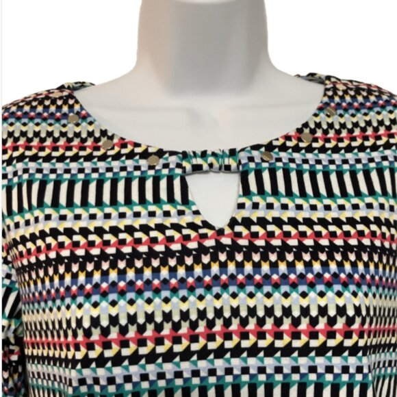 Rafaella Ladies Small Multicolor 3/4 Sleeve round Keyhole neck Blouse - Picture 5 of 14